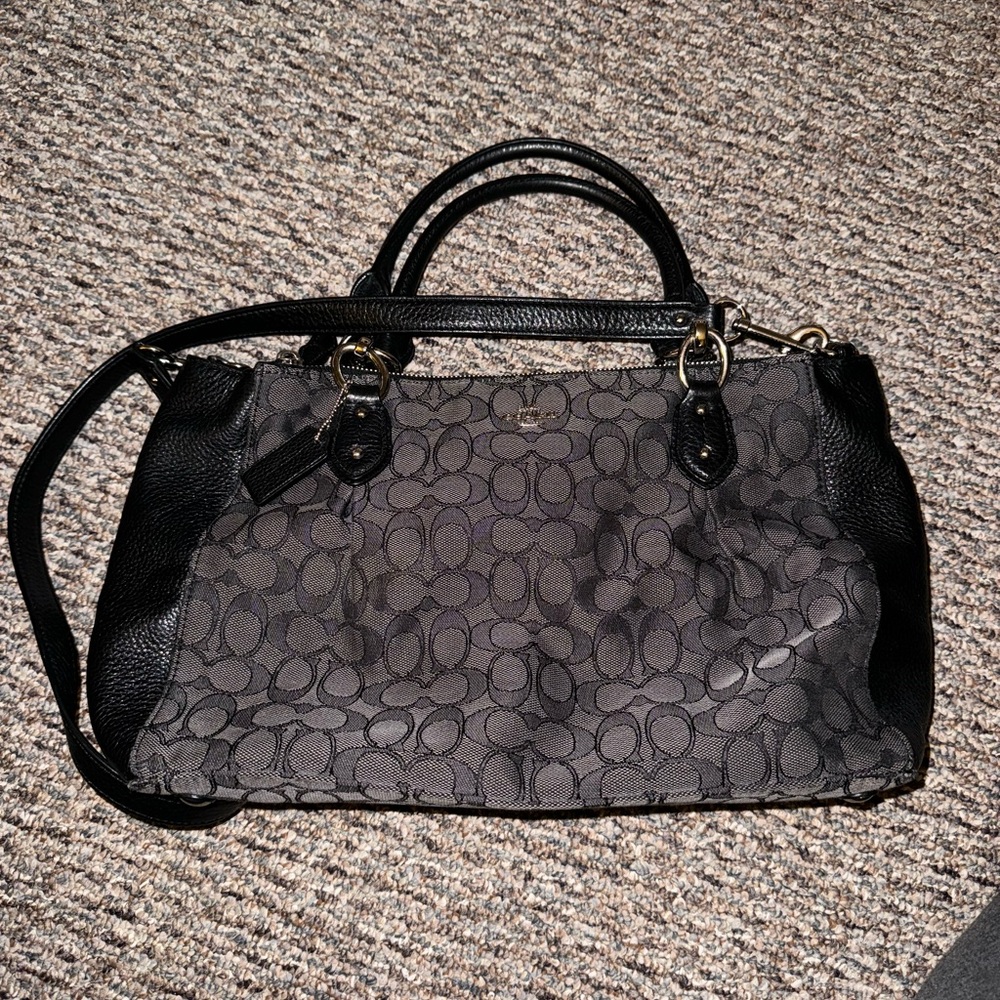 Vintage black smoke canvas logo Coach 3 pocket shoulder bag